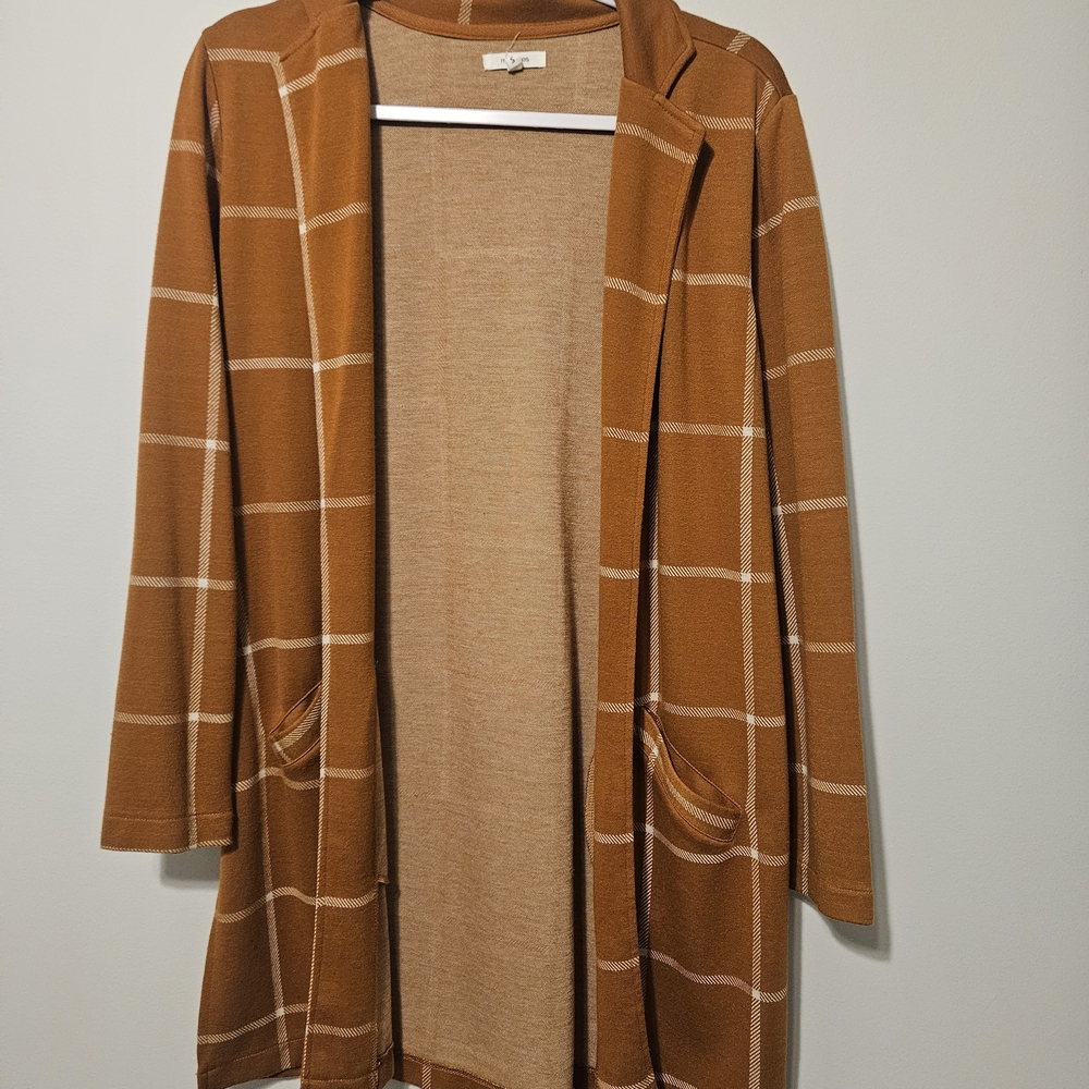 Maurices Burnt Orange Plaid Open Cardigan